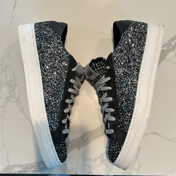 P448 John Shaka black glitter tweed low top sneaker size 40 - Picture 4 of 8